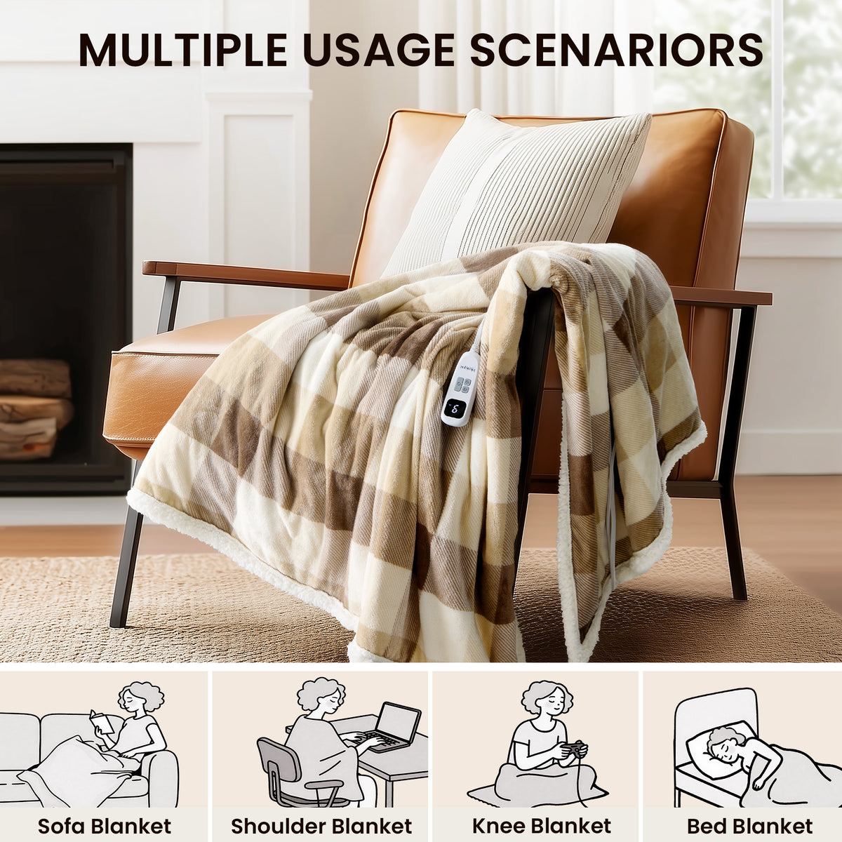 blunique - Ultra Soft Cozy Plaid Flannel - Fast Heated Blanket Electric Throw 50''x60''