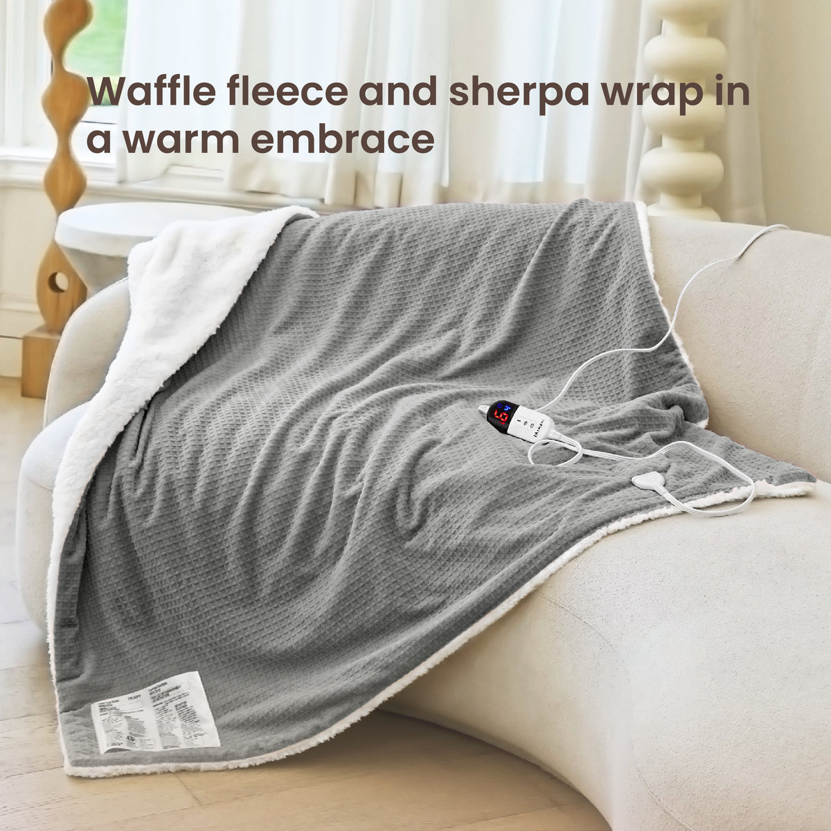 blunique - Waffle Sherpa Heated Throw & Blanket