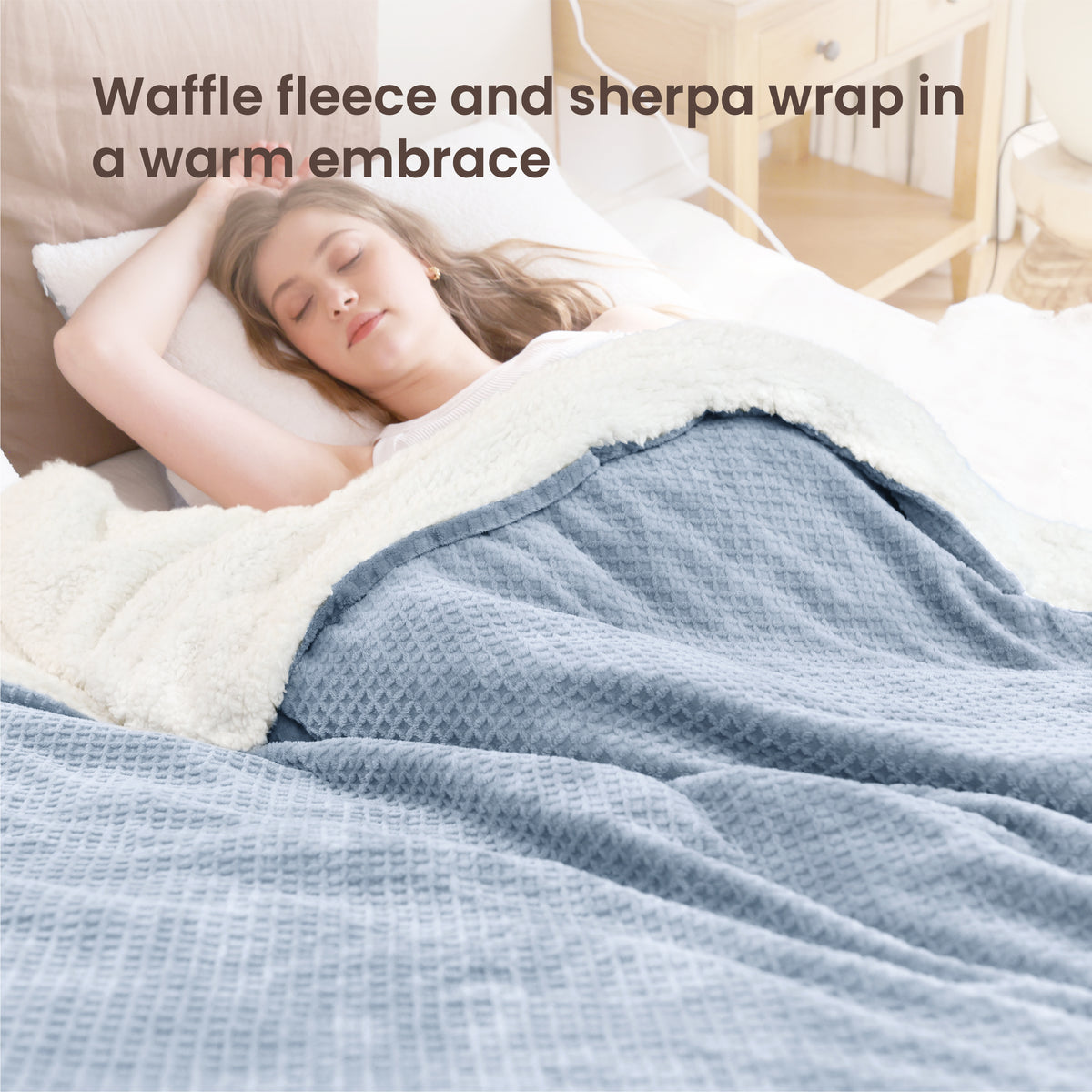 blunique - Waffle Sherpa Heated Throw & Blanket