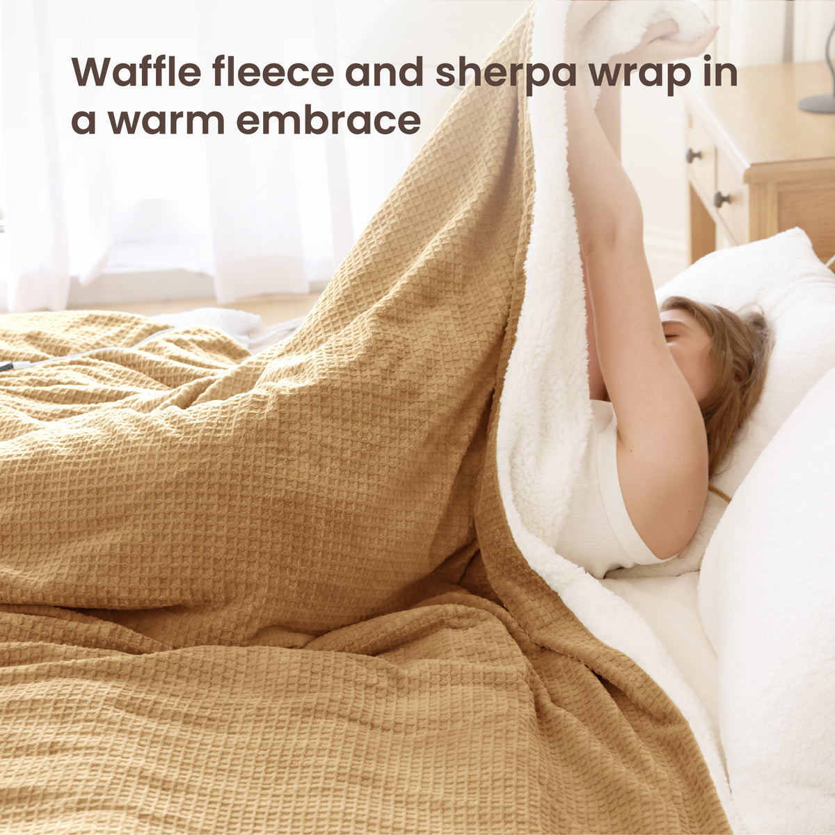 blunique - Waffle Sherpa Heated Throw & Blanket