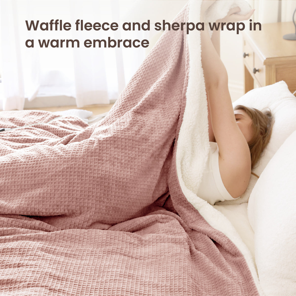 blunique - Waffle Sherpa Heated Throw & Blanket