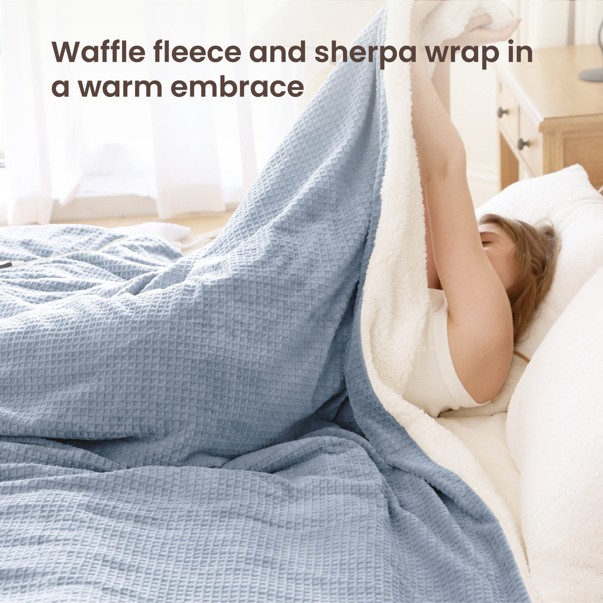 blunique - Waffle Sherpa Heated Throw & Blanket