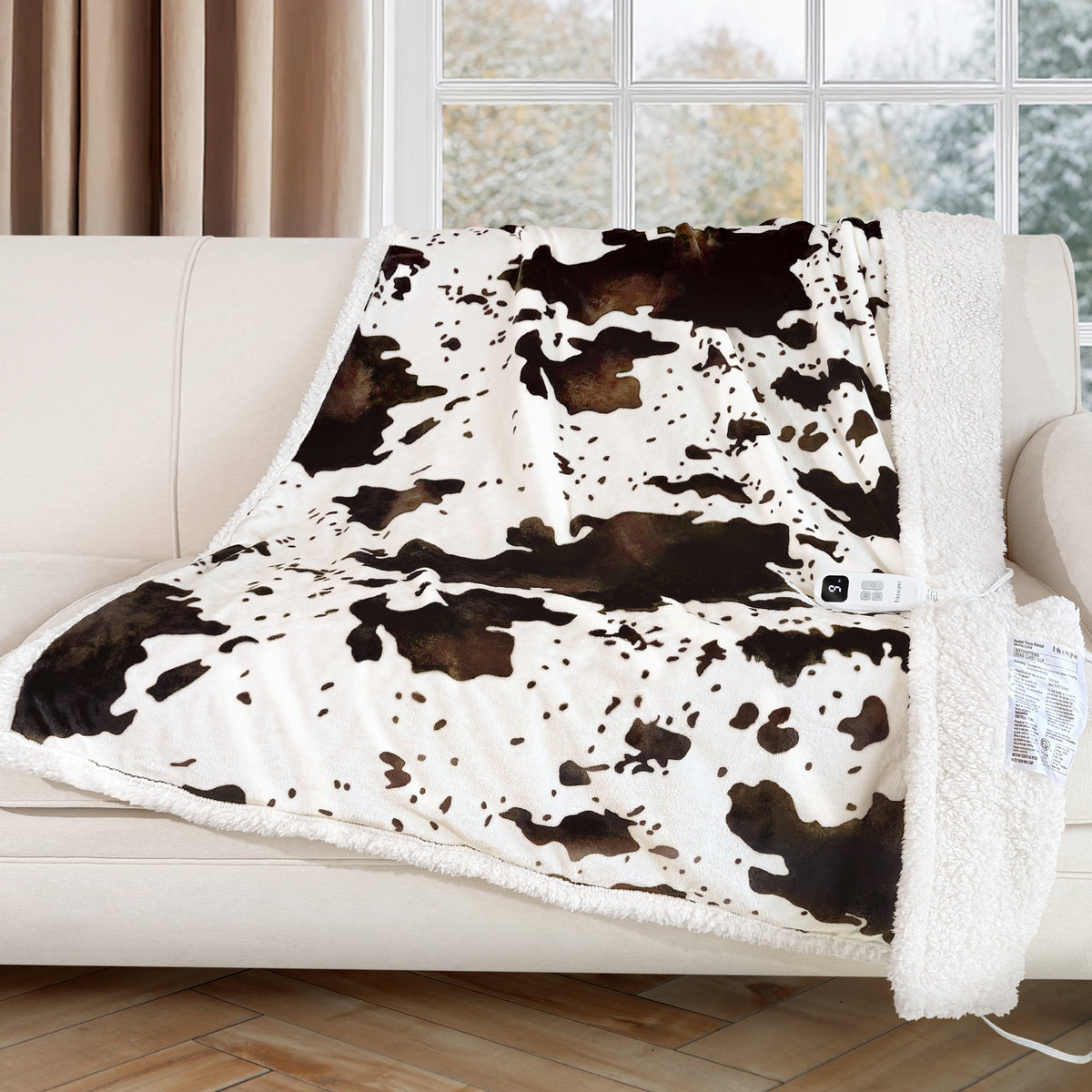 blunique - Cow Print Heated Blanket Throw Electric Blanket with Foot Pocket  Throw 50''x62''