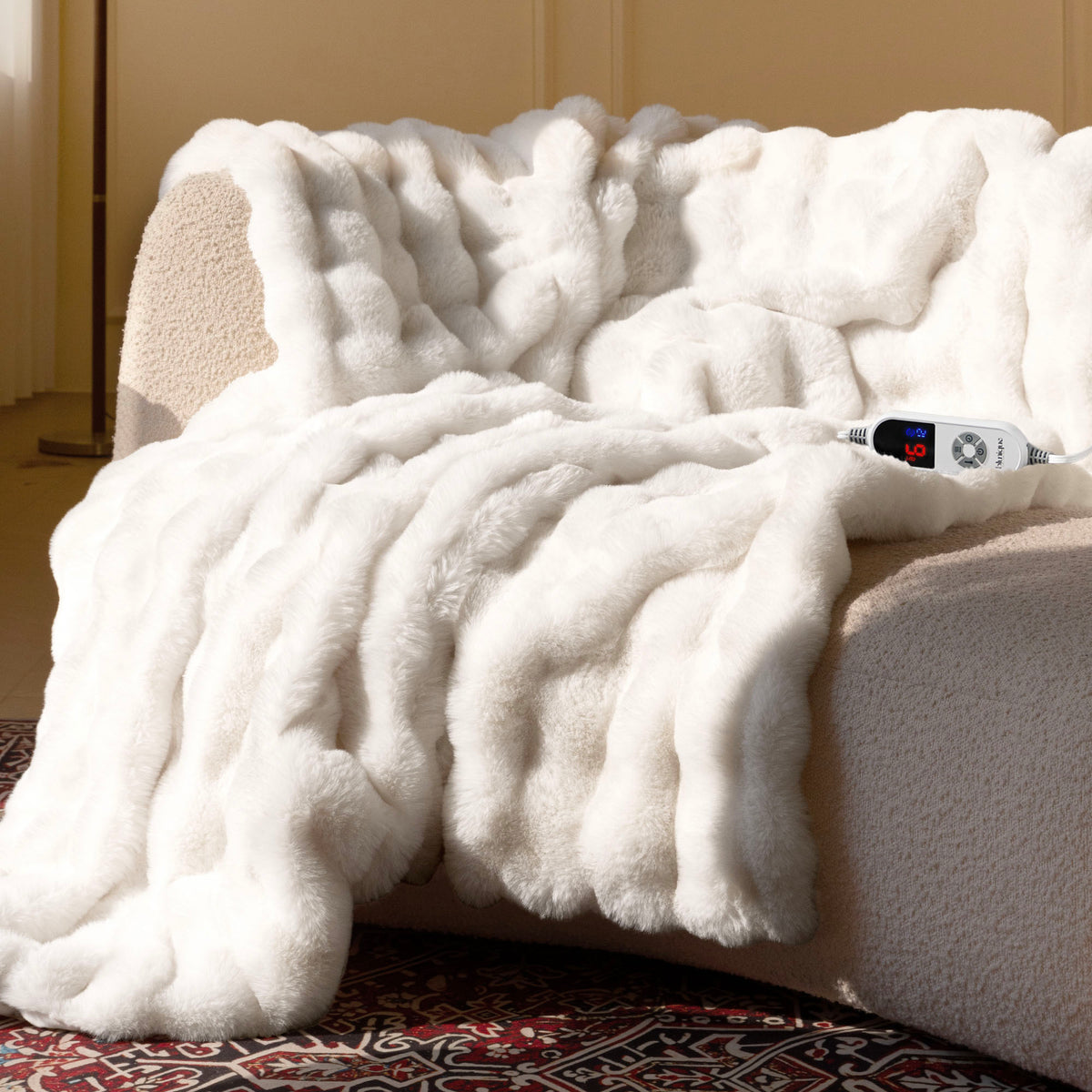 blunique - Bubble Faux Fur Heated Blanket Electric Throw 50''x60''