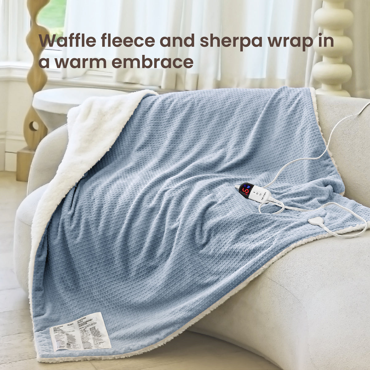 blunique - Waffle Sherpa Heated Throw & Blanket