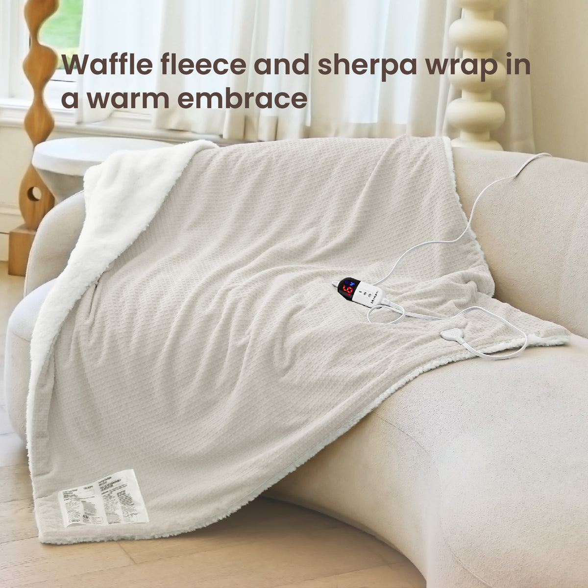 blunique - Waffle Sherpa Heated Throw & Blanket