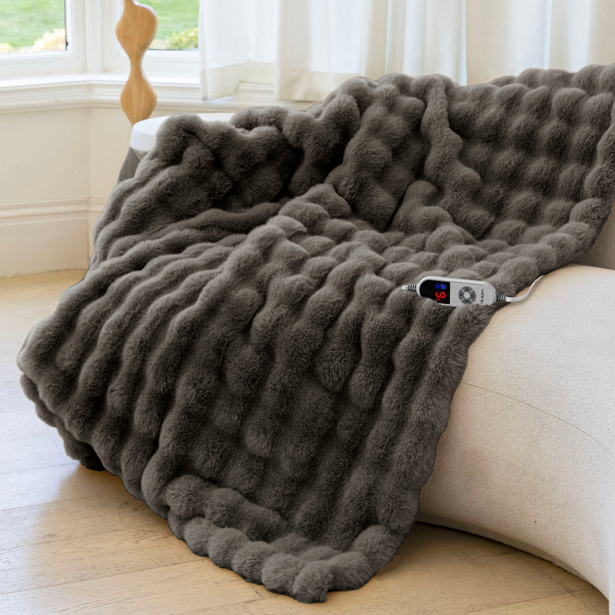 blunique - Bubble Faux Fur Heated Blanket Electric Throw 50''x60''