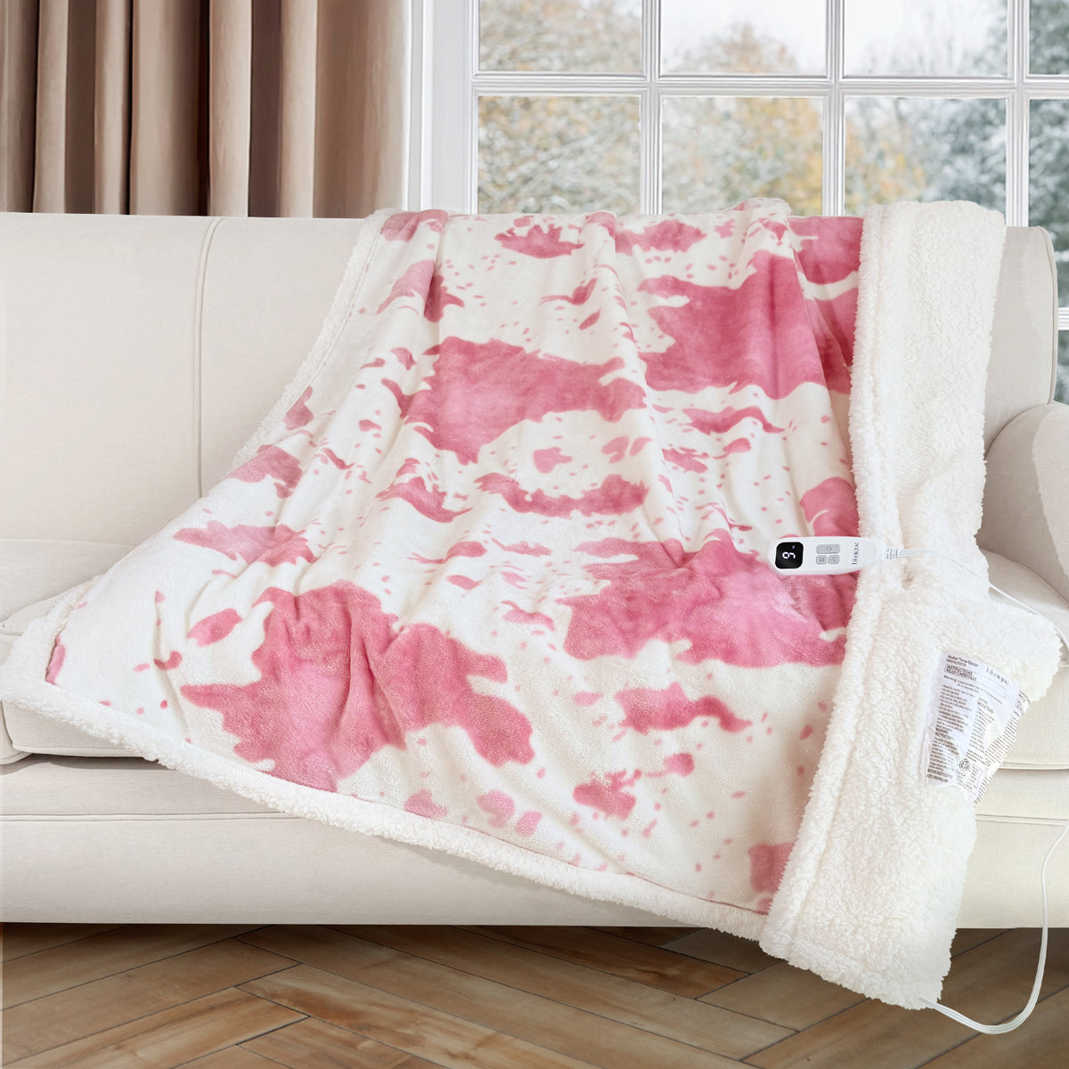 blunique - Cow Print Heated Blanket Throw Electric Blanket with Foot Pocket  Throw 50''x62''