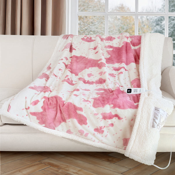 blunique - Cow Print Heated Blanket Throw Electric Blanket with Foot Pocket  Throw 50''x62''