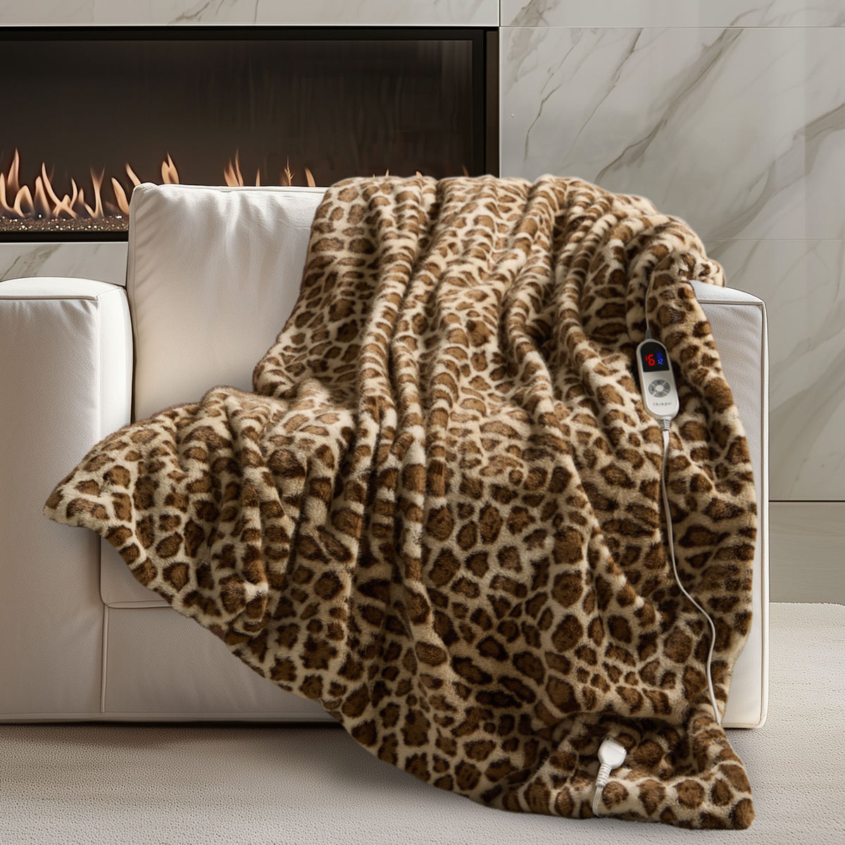 blunique Luxury Faux Fur Heated Blanket Electric Throw - Zebra Print 50''x60''