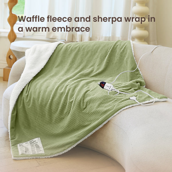 blunique - Waffle Sherpa Heated Throw & Blanket