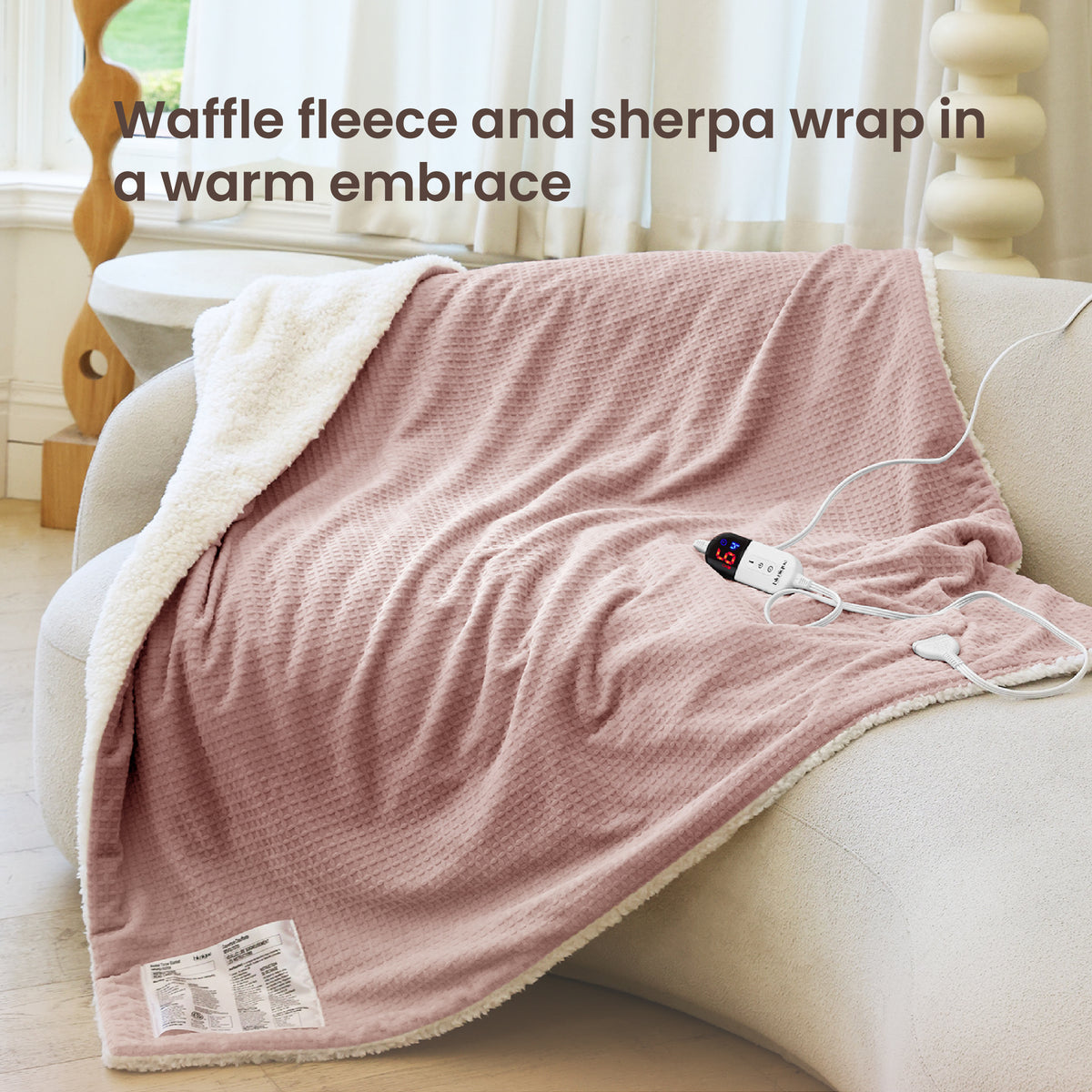 blunique - Waffle Sherpa Heated Throw & Blanket
