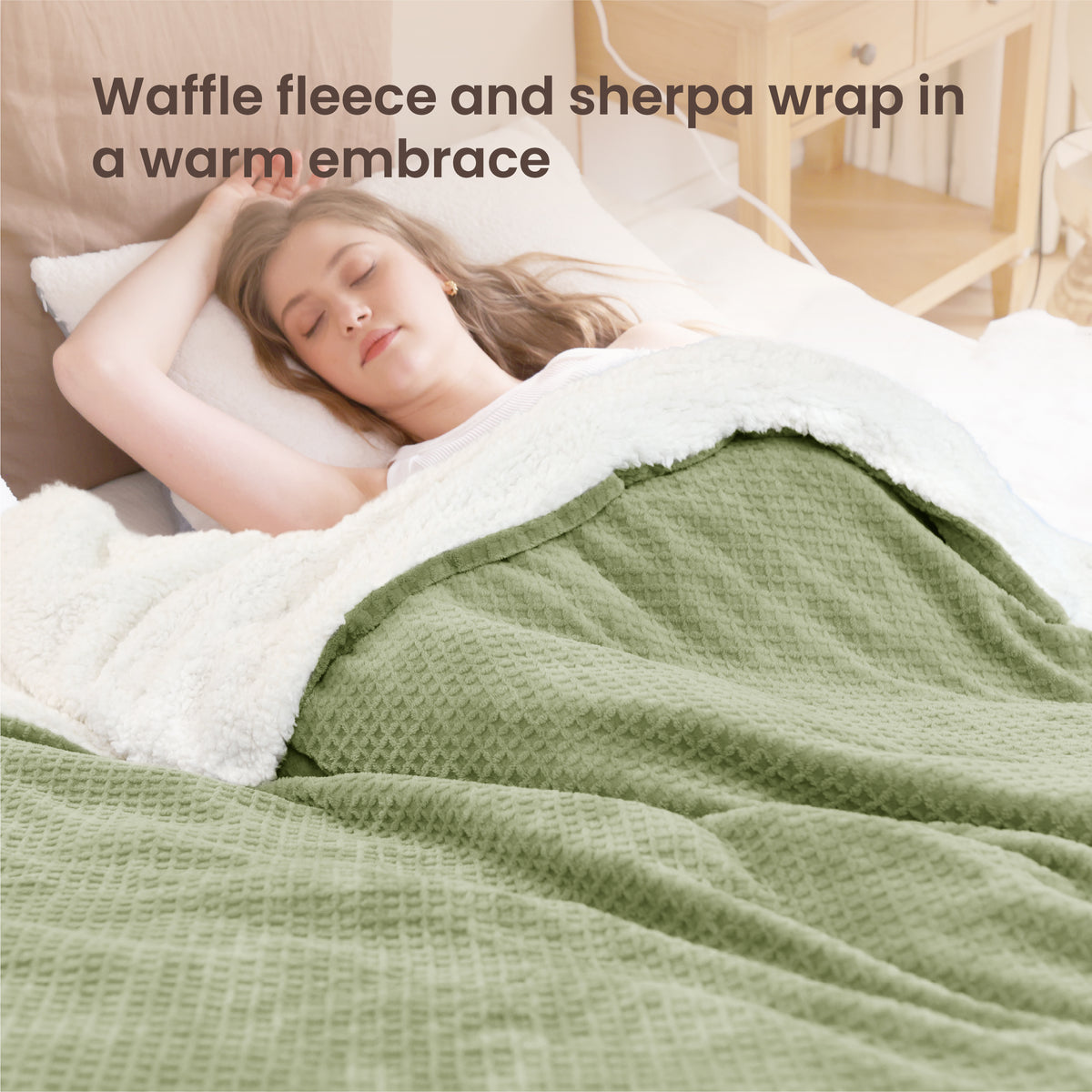 blunique - Waffle Sherpa Heated Throw & Blanket