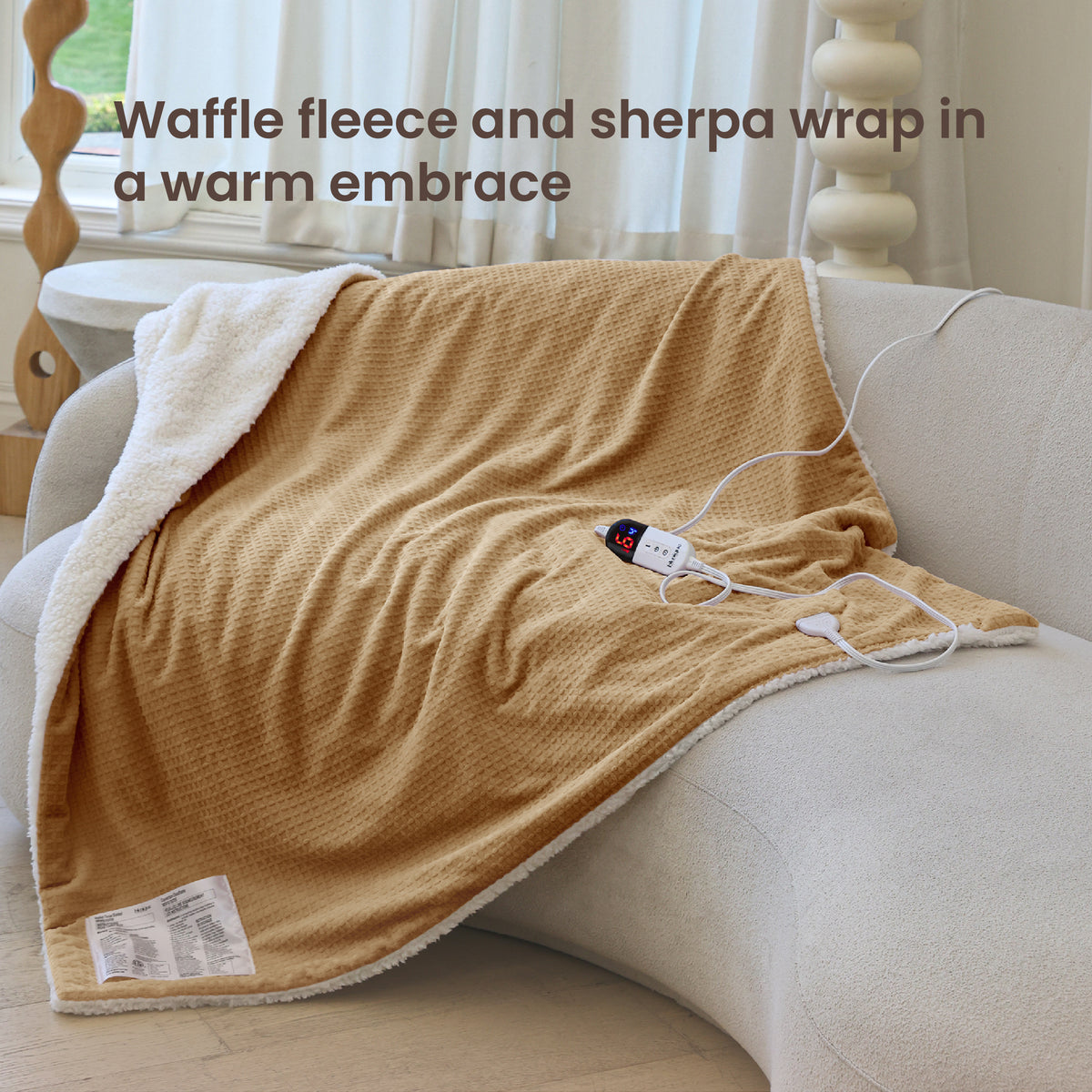 blunique - Waffle Sherpa Heated Throw & Blanket