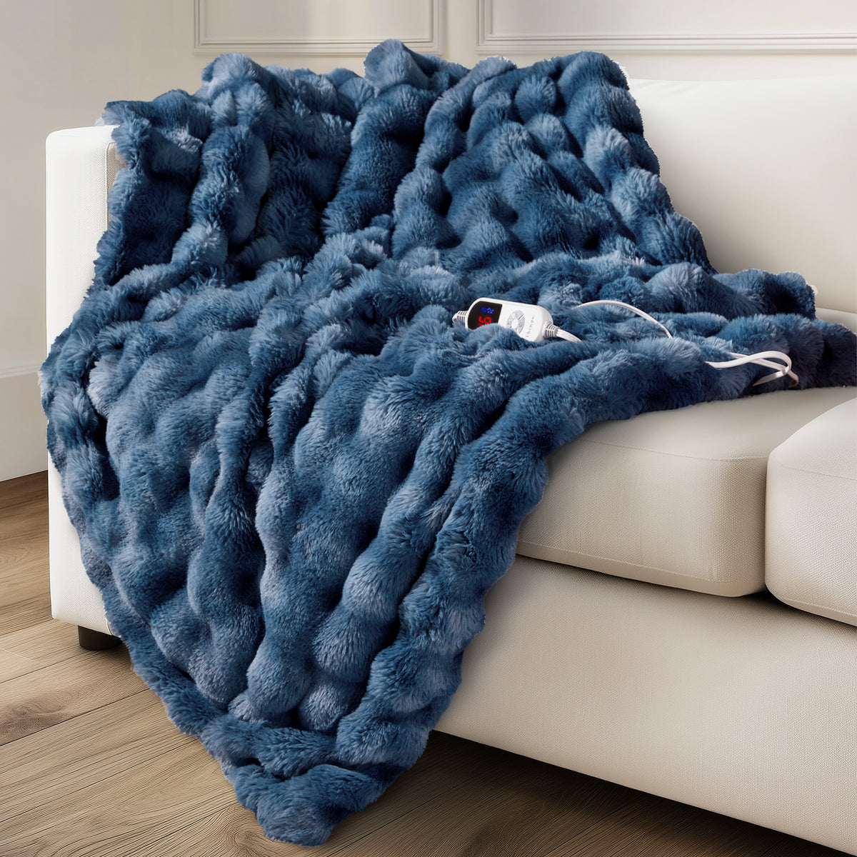 blunique - Bubble Faux Fur Heated Blanket Electric Throw 50''x60''