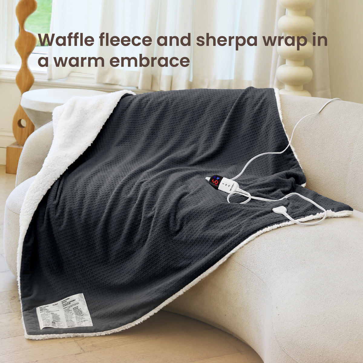 blunique - Waffle Sherpa Heated Throw & Blanket