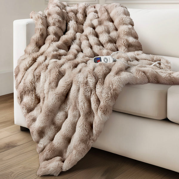 blunique - Faux Rabbit Fur Heated Blanket Electric Throw 50''x60''