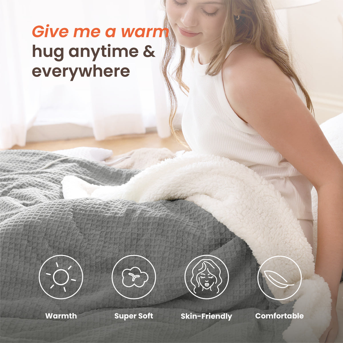 blunique - Waffle Sherpa Heated Throw & Blanket