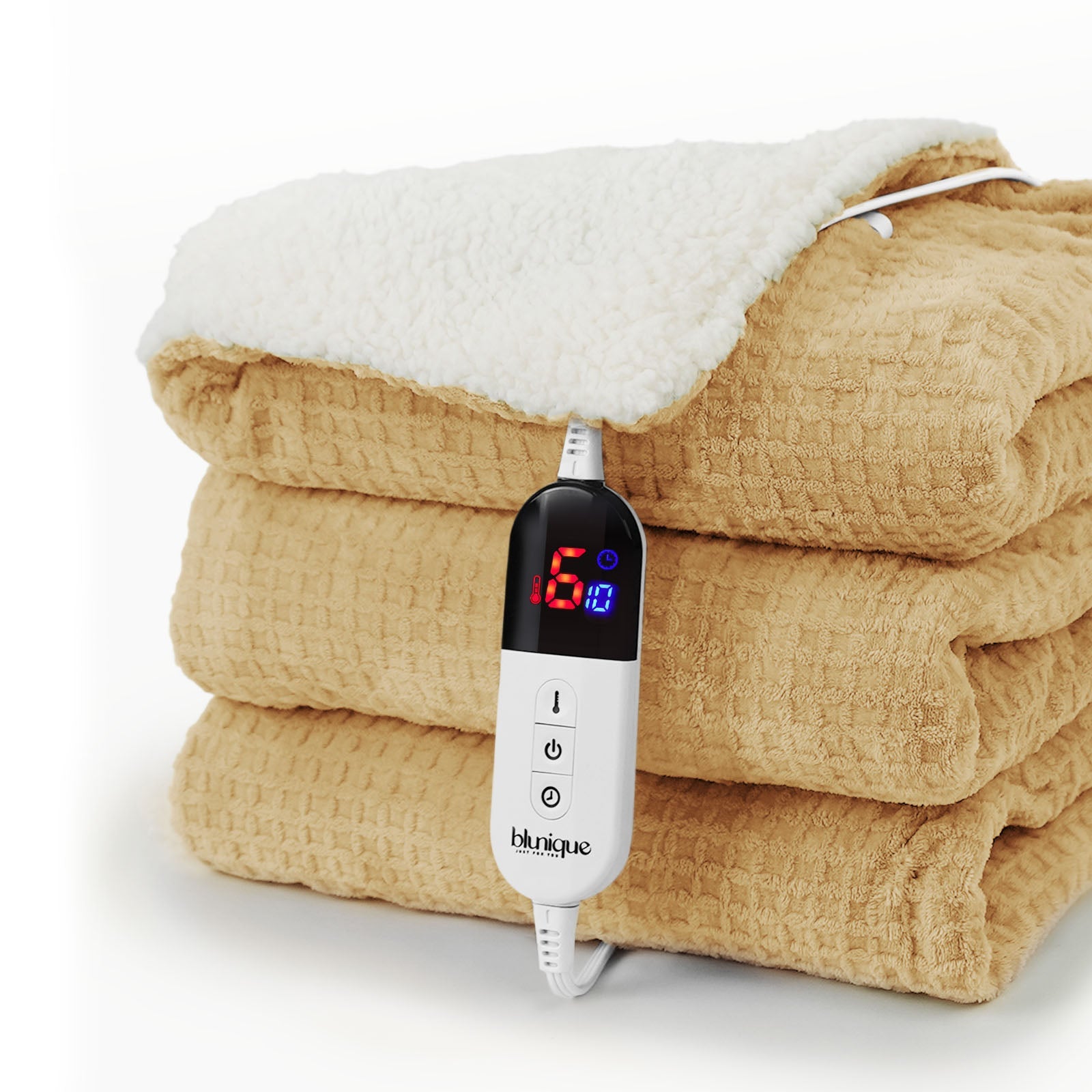 blunique - Waffle Sherpa Heated Blanket Throw Size - Blunique