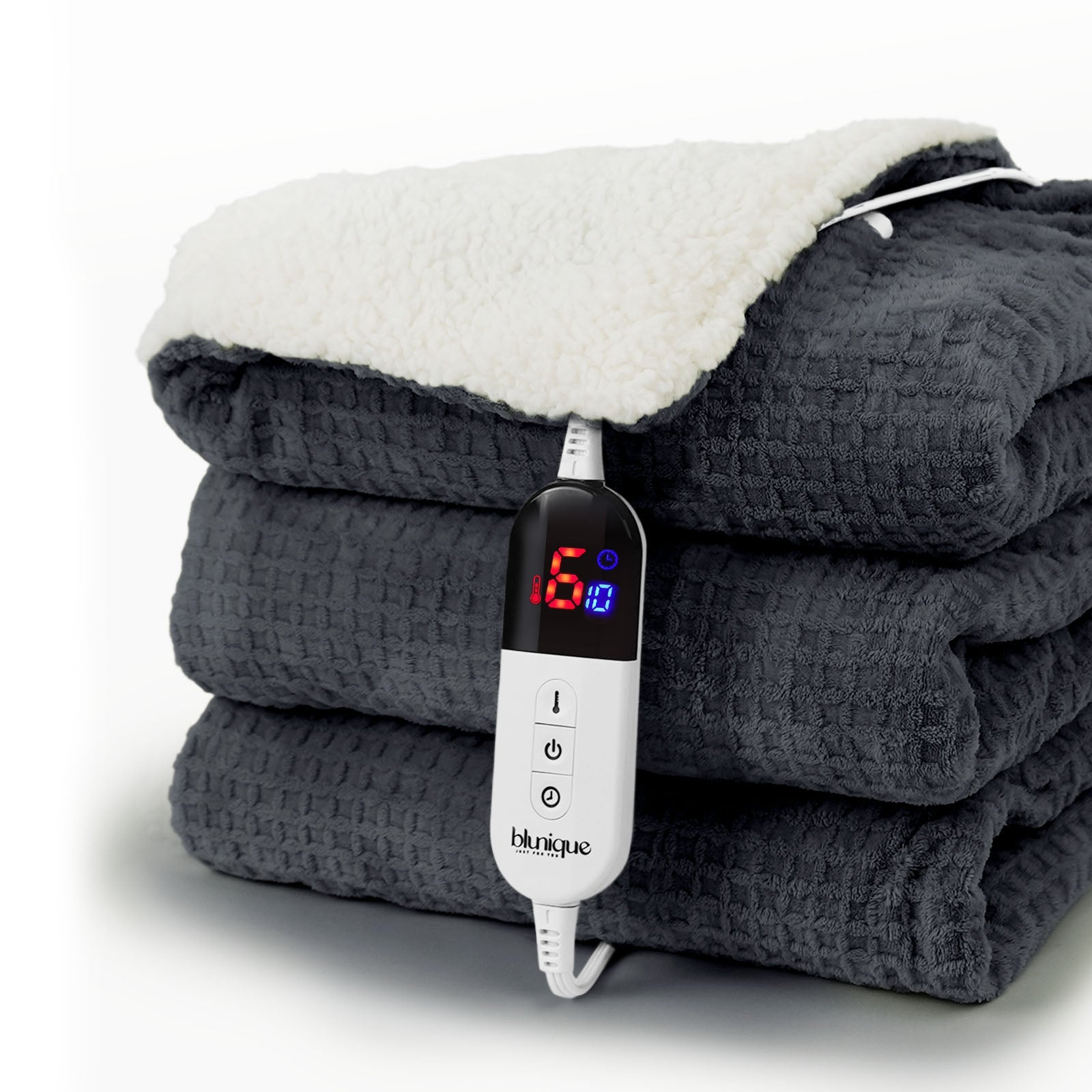 blunique - Waffle Sherpa Heated Blanket Throw Size - Blunique