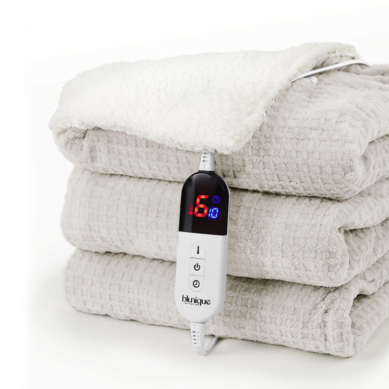 blunique - Waffle Sherpa Heated Blanket Throw Size - Blunique
