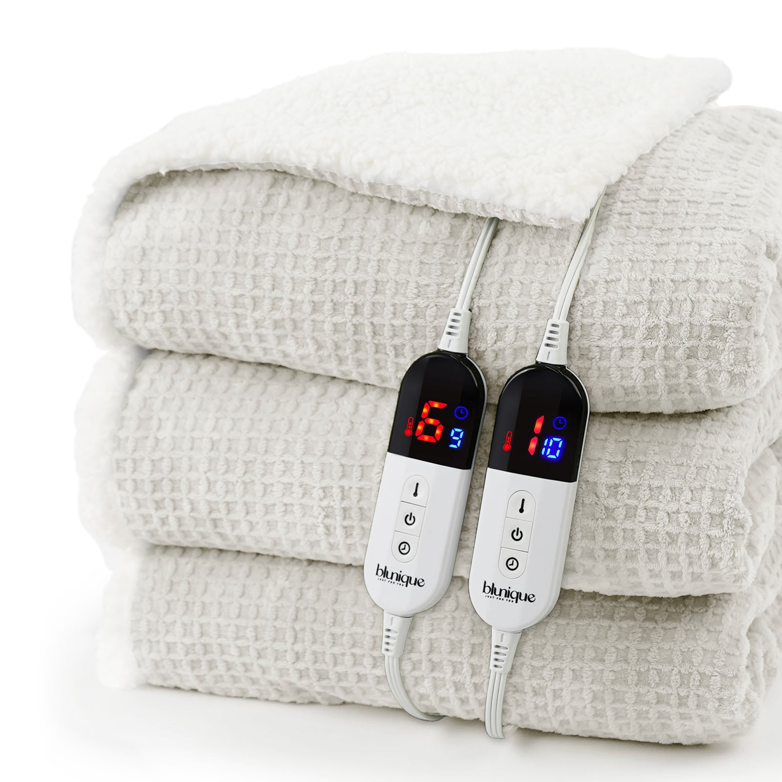 blunique - Waffle Sherpa Heated Blanket Queen Size - Blunique