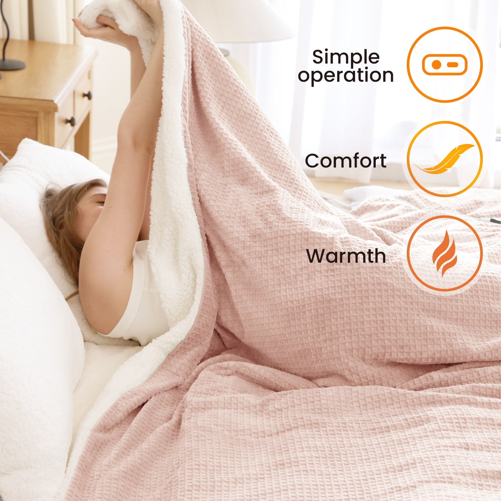 blunique - Waffle Sherpa Heated Blanket Queen Size - Blunique