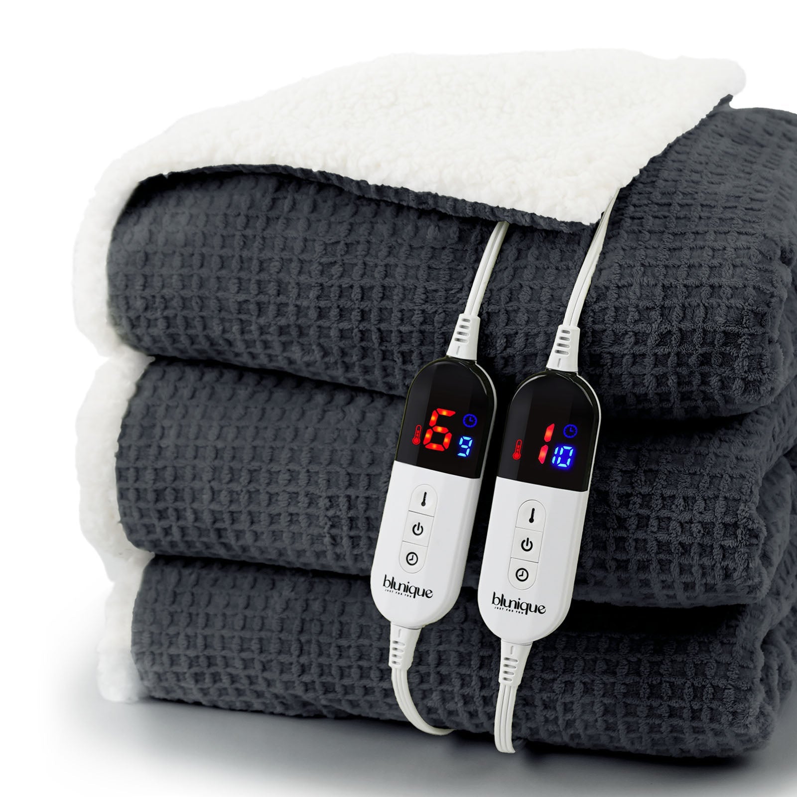 blunique - Waffle Sherpa Heated Blanket Queen Size - Blunique