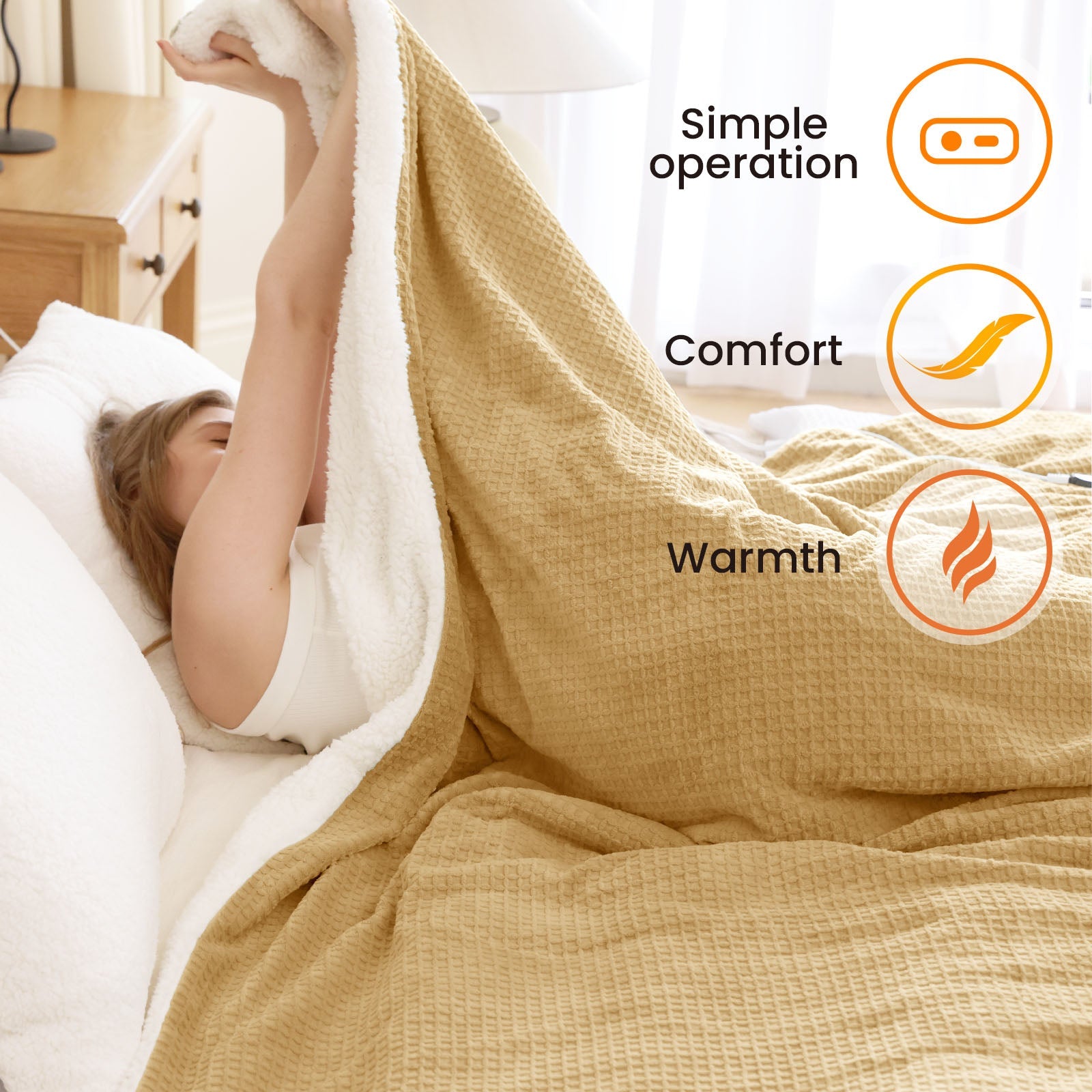 blunique - Waffle Sherpa Heated Blanket Queen Size - Blunique