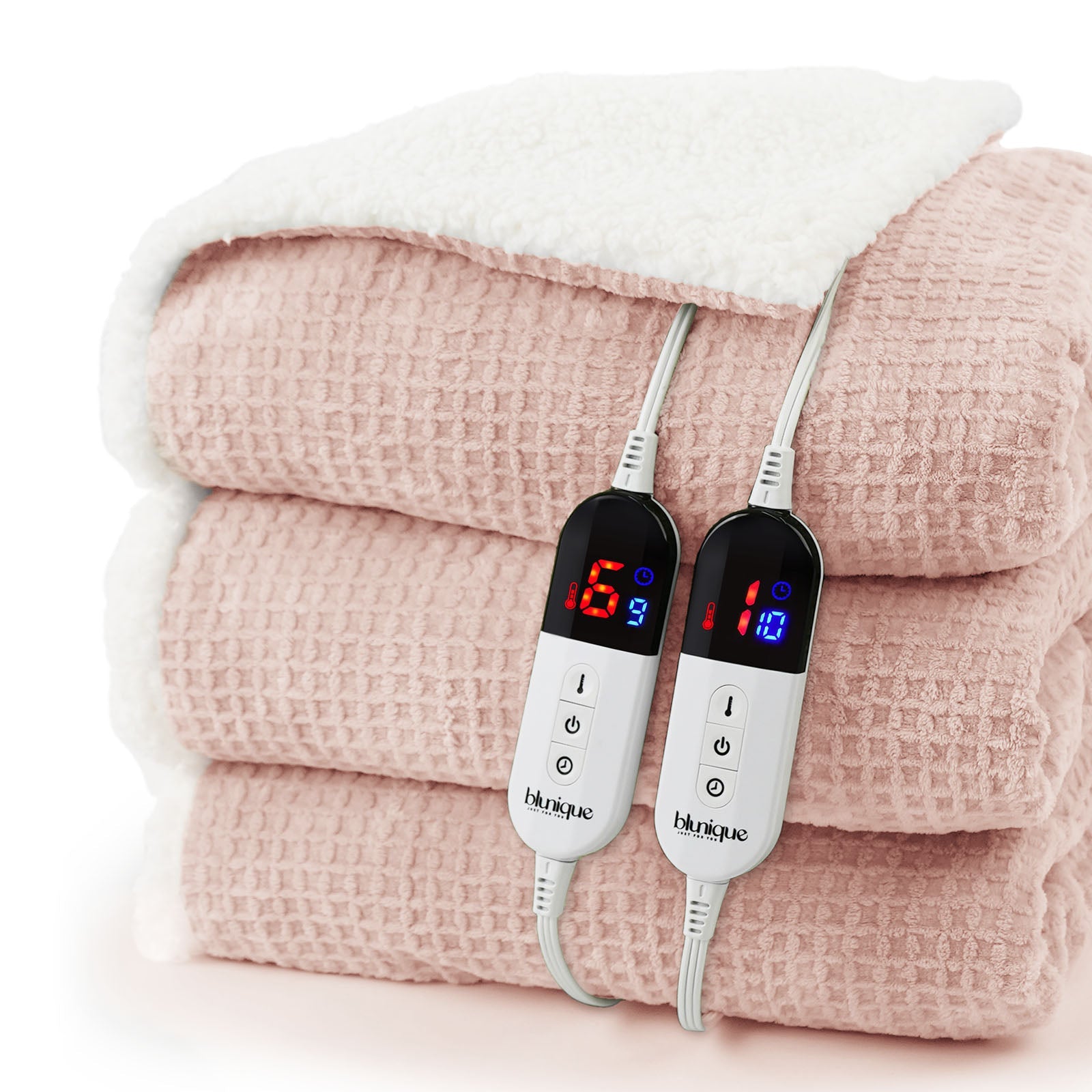 blunique - Waffle Sherpa Heated Blanket Queen Size - Blunique