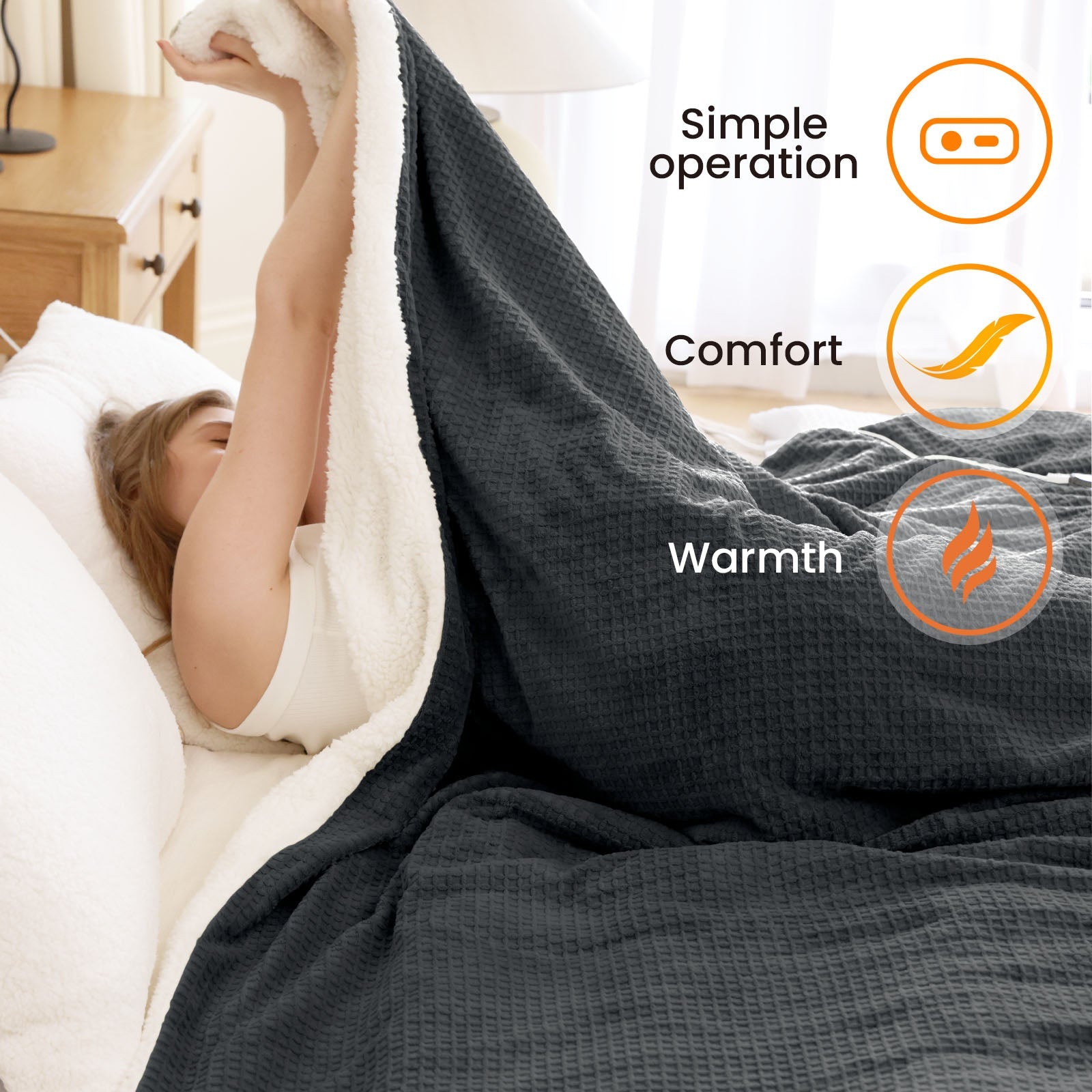 blunique - Waffle Sherpa Heated Blanket Queen Size - Blunique