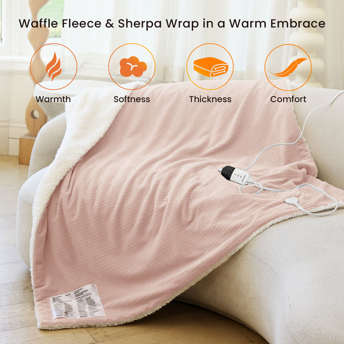 blunique - Waffle Sherpa Heated Blanket Throw 50x60inch