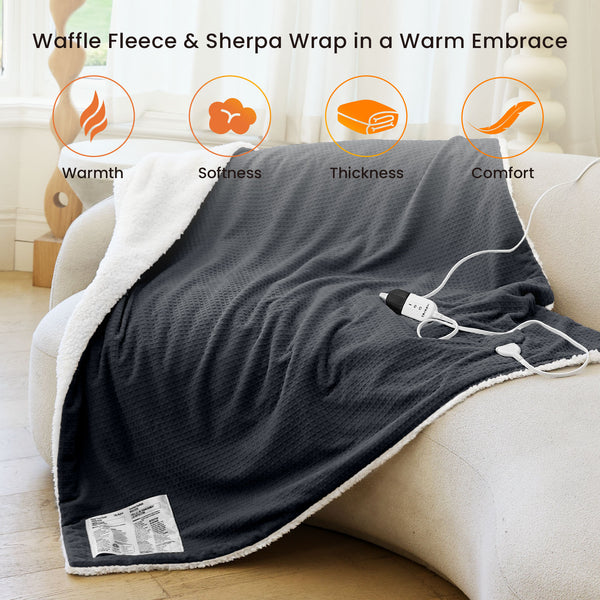 blunique - Waffle Sherpa Heated Blanket Full Size