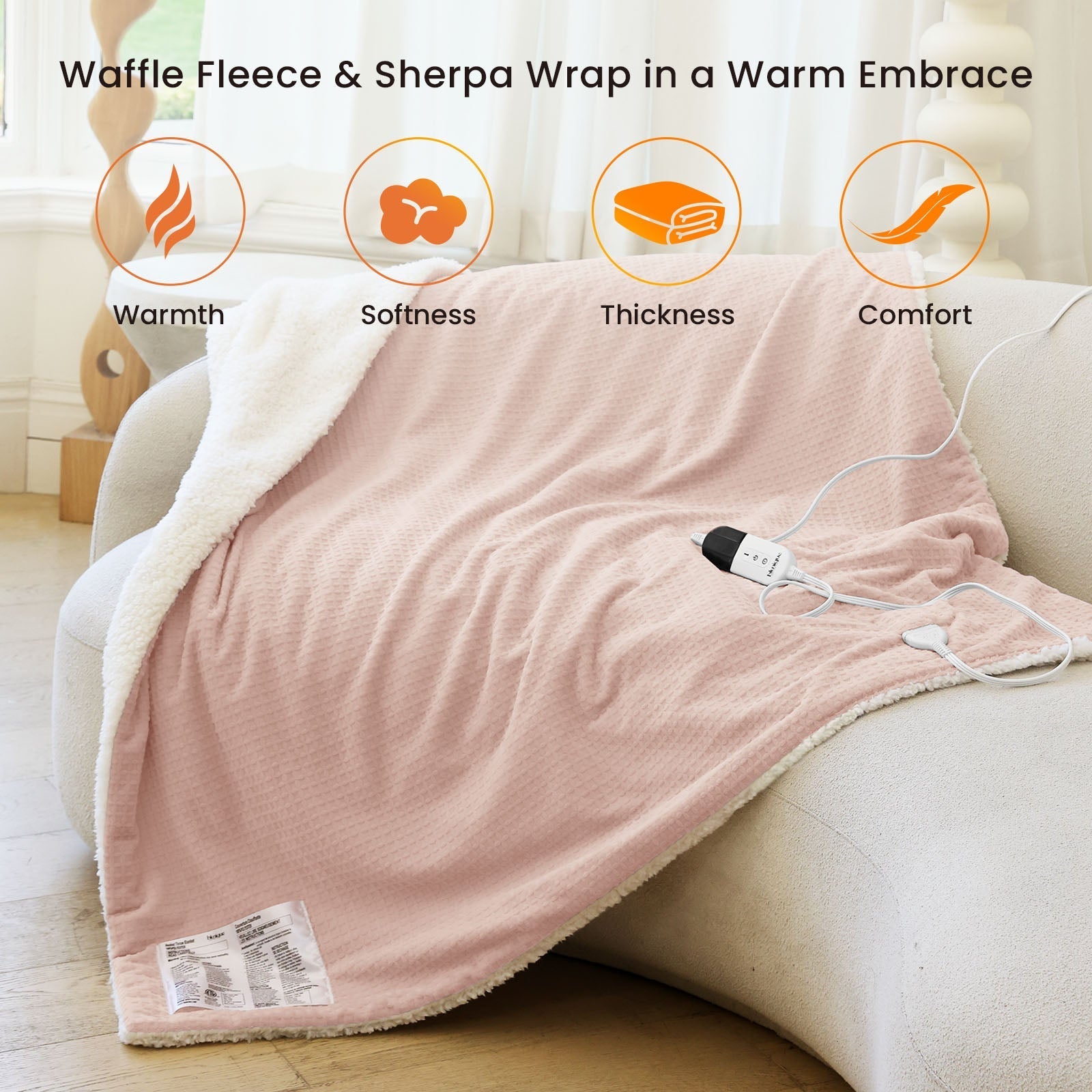 blunique - Waffle Sherpa Heated Blanket Throw Size - Blunique
