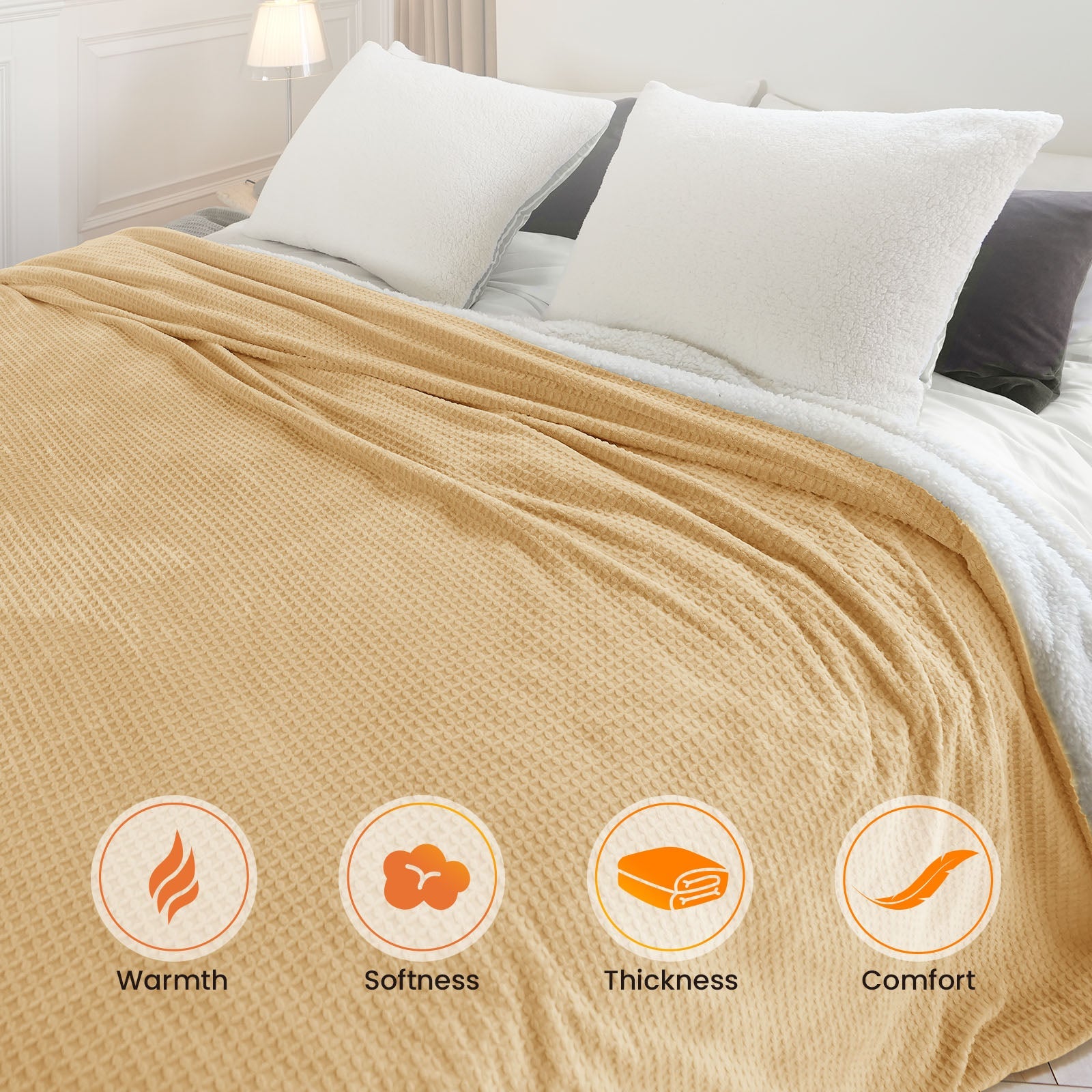 blunique - Waffle Sherpa Heated Blanket Queen Size - Blunique