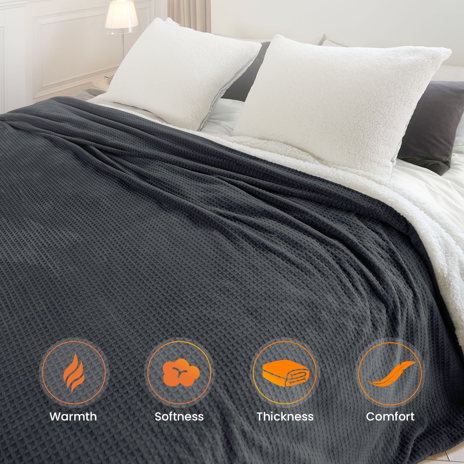 blunique - Waffle Sherpa Heated Blanket Queen Size - Blunique