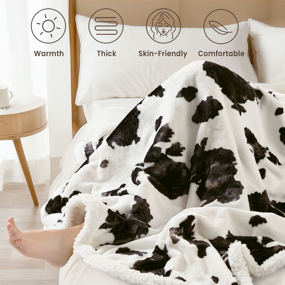 blunique - Animals Farm - Cow - Zebra Print Heated Blanket Throw Electric 50''x60''