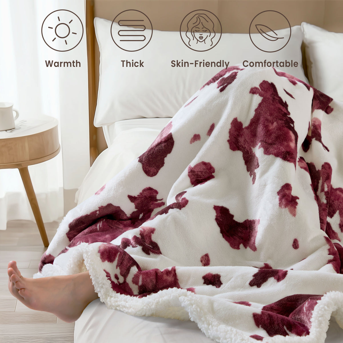 blunique - Animals Farm - Cow - Zebra Print Heated Blanket Throw Electric 50''x60''