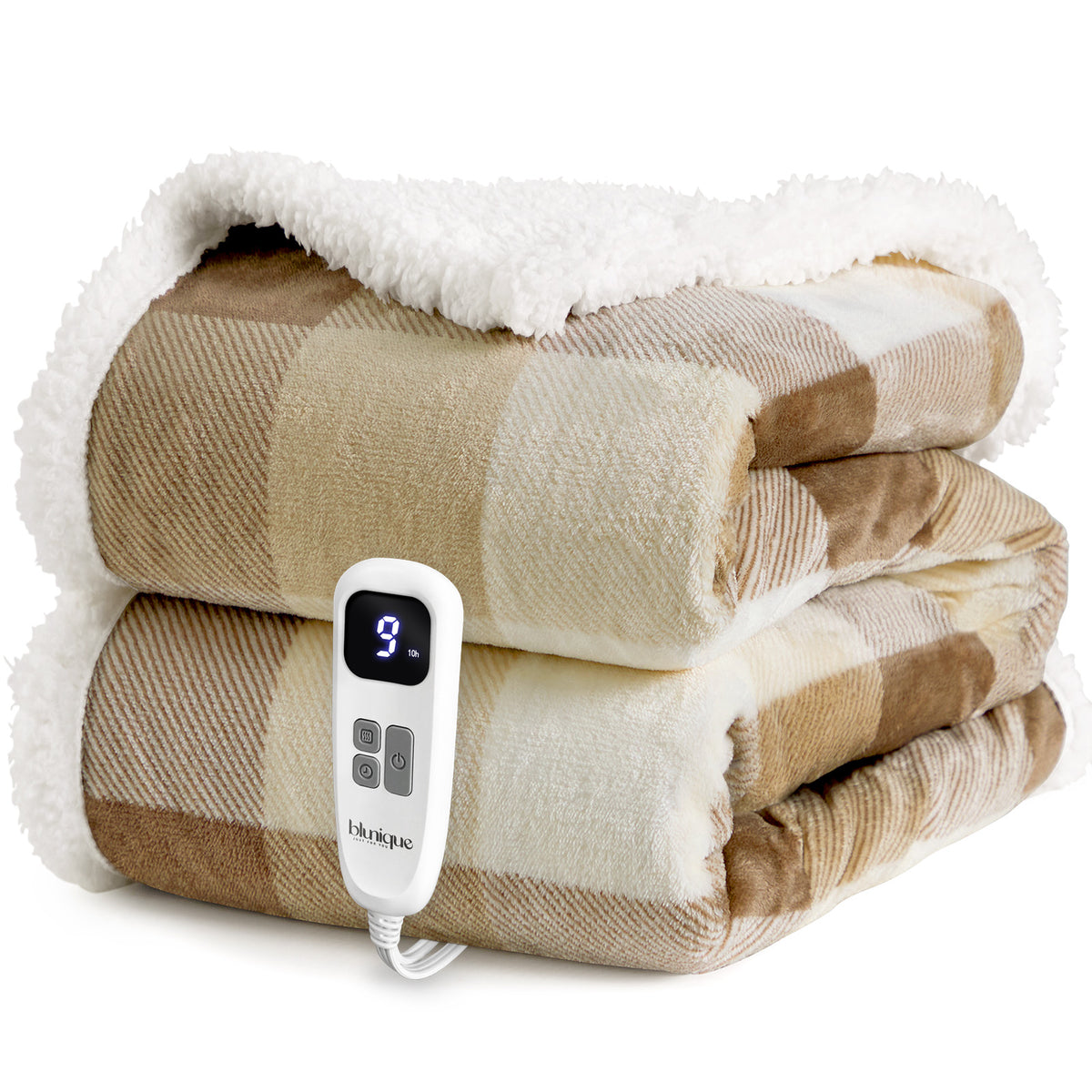 blunique - Ultra Soft Cozy Plaid Flannel - Fast Heated Blanket Electric Throw 50''x60''