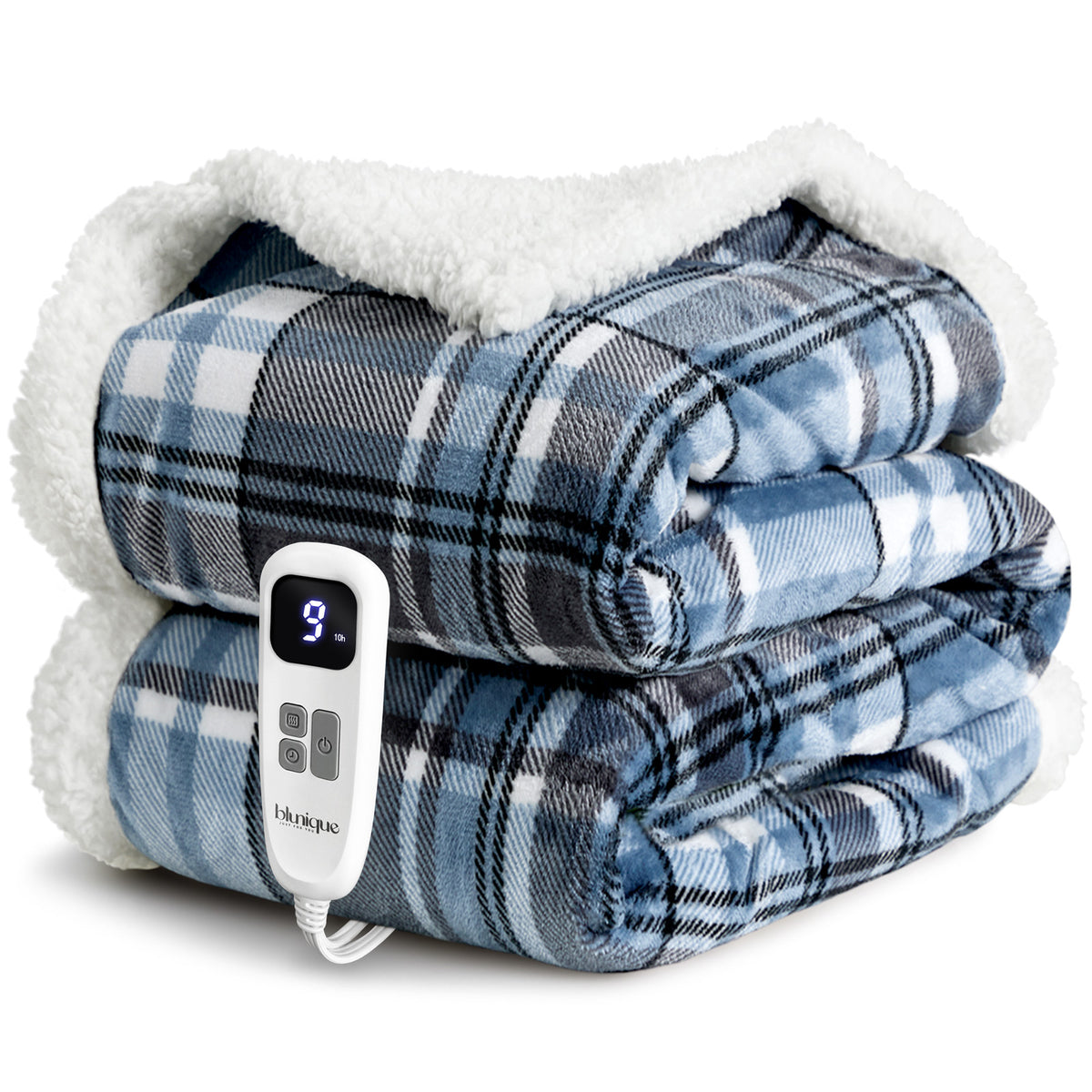 blunique - Ultra Soft Cozy Plaid Flannel - Fast Heated Blanket Electric Throw 50''x60''