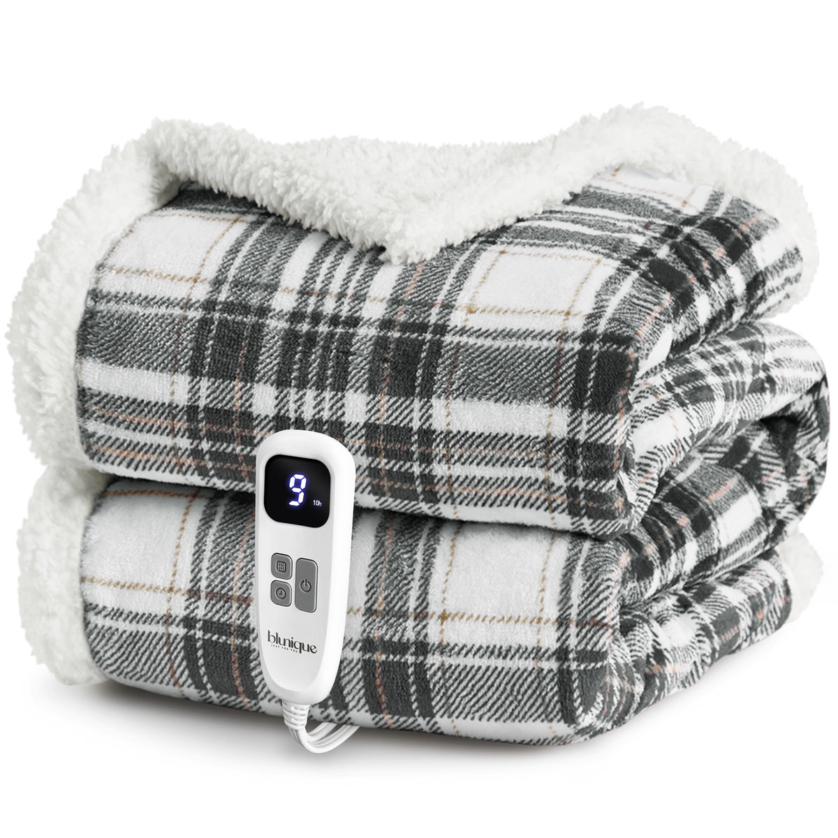 blunique - Ultra Soft Cozy Plaid Flannel - Fast Heated Blanket Electric Throw 50''x60''