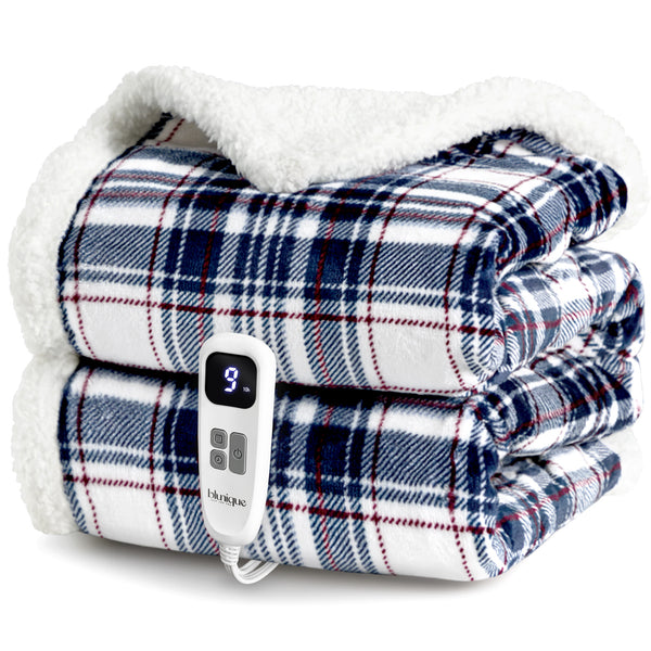 blunique - Ultra Soft Cozy Plaid Flannel - Fast Heated Blanket Electric Throw 50''x60''