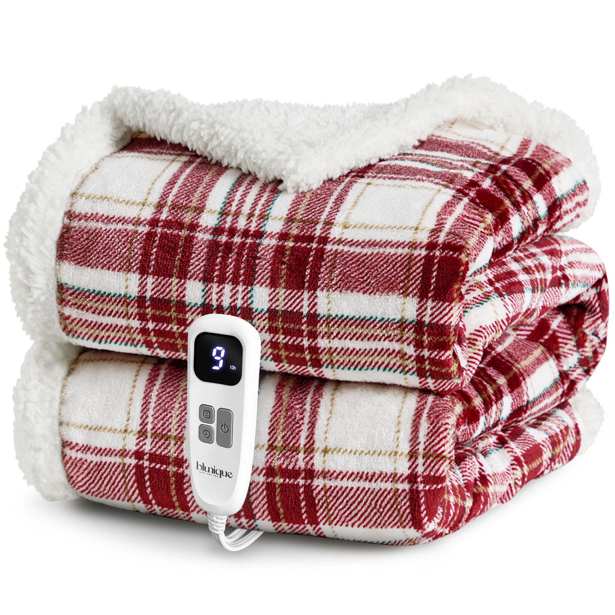 blunique - Ultra Soft Cozy Plaid Flannel - Fast Heated Blanket Electric Throw 50''x60''