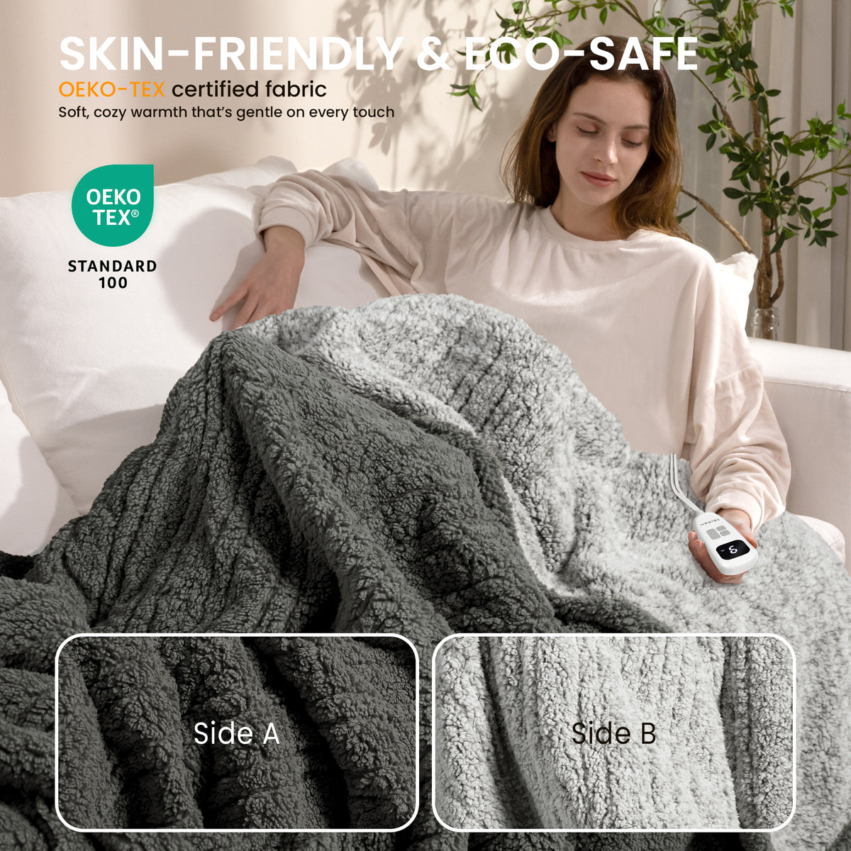 blunique -  Double Sided Cozy Sherpa - Two-Tone -Fast Heated Blanket Electric Blanket