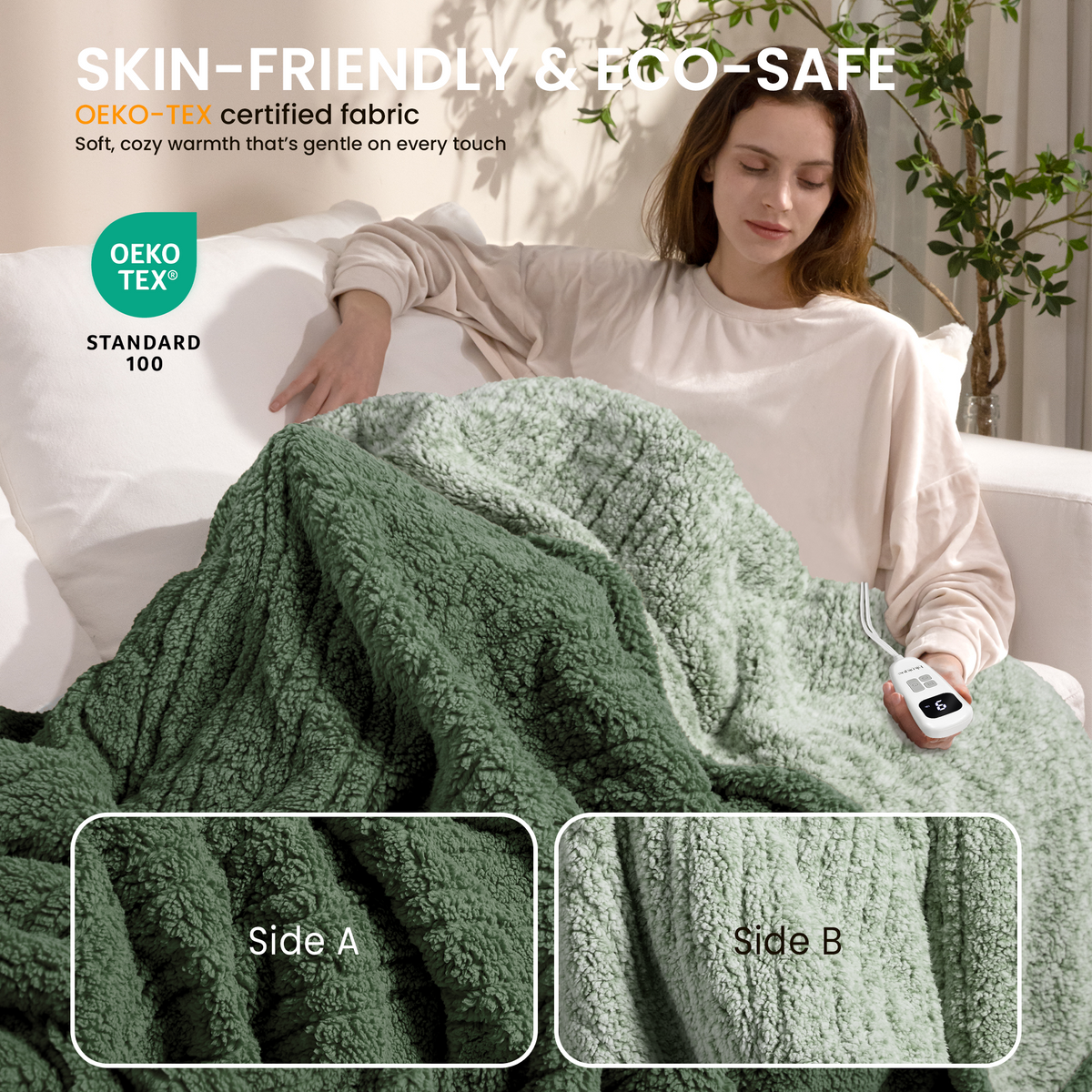 blunique -  Double Sided Cozy Sherpa - Two-Tone -Fast Heated Blanket Electric Blanket