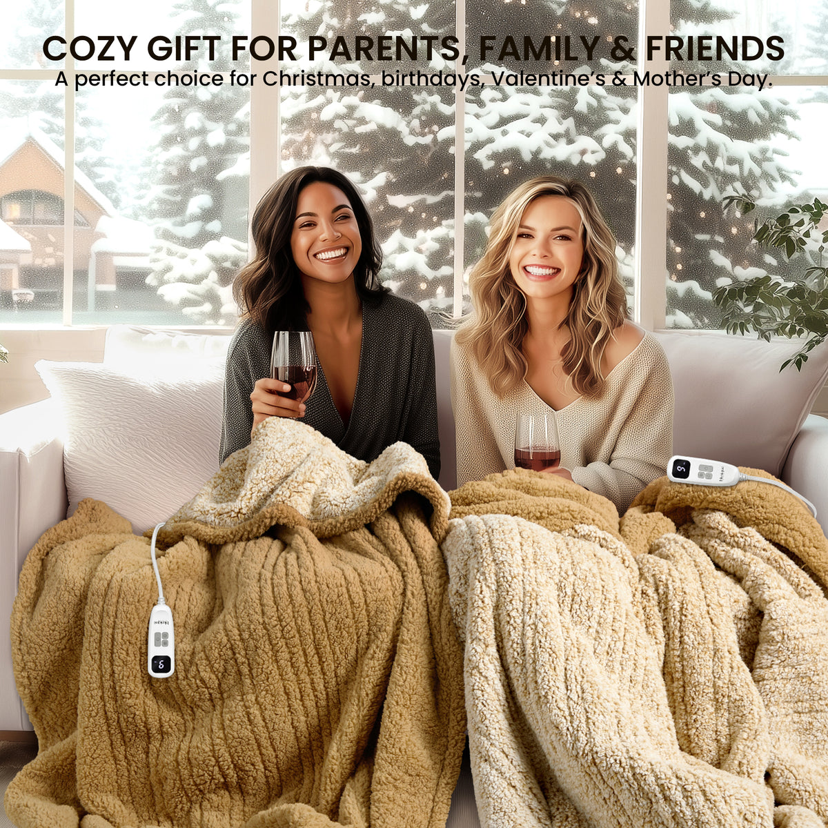 blunique -  Double Sided Cozy Sherpa - Two-Tone -Fast Heated Blanket Electric Blanket