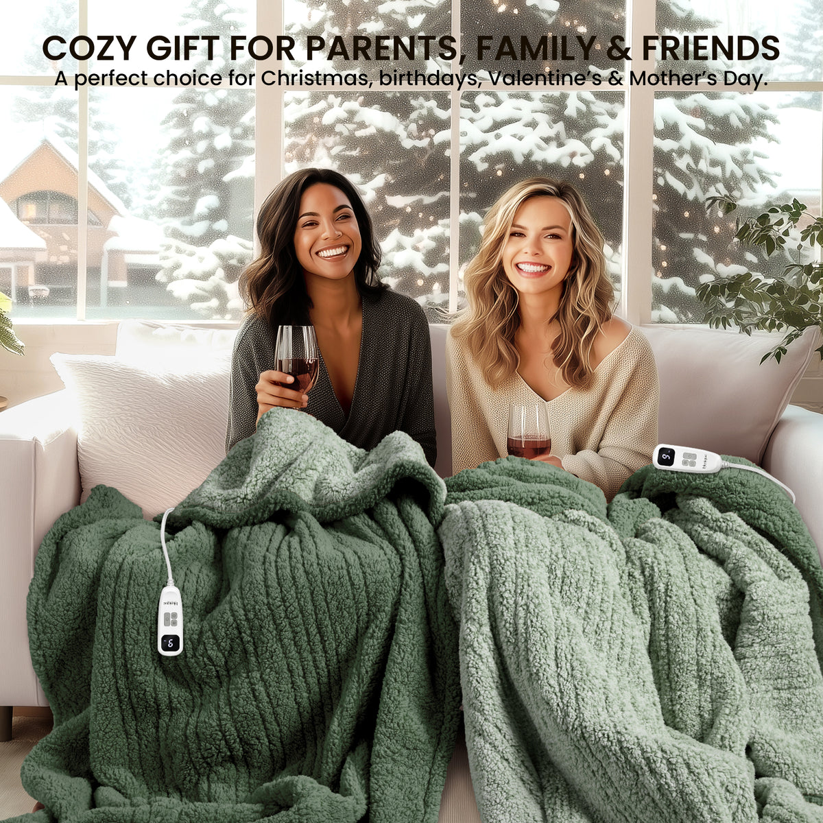 blunique -  Double Sided Cozy Sherpa - Two-Tone -Fast Heated Blanket Electric Blanket
