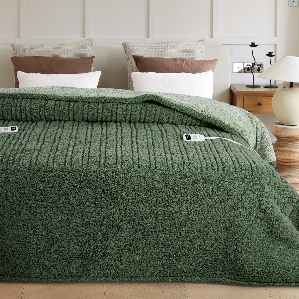 blunique -  Double Sided Cozy Sherpa - Two-Tone -Fast Heated Blanket Electric Blanket