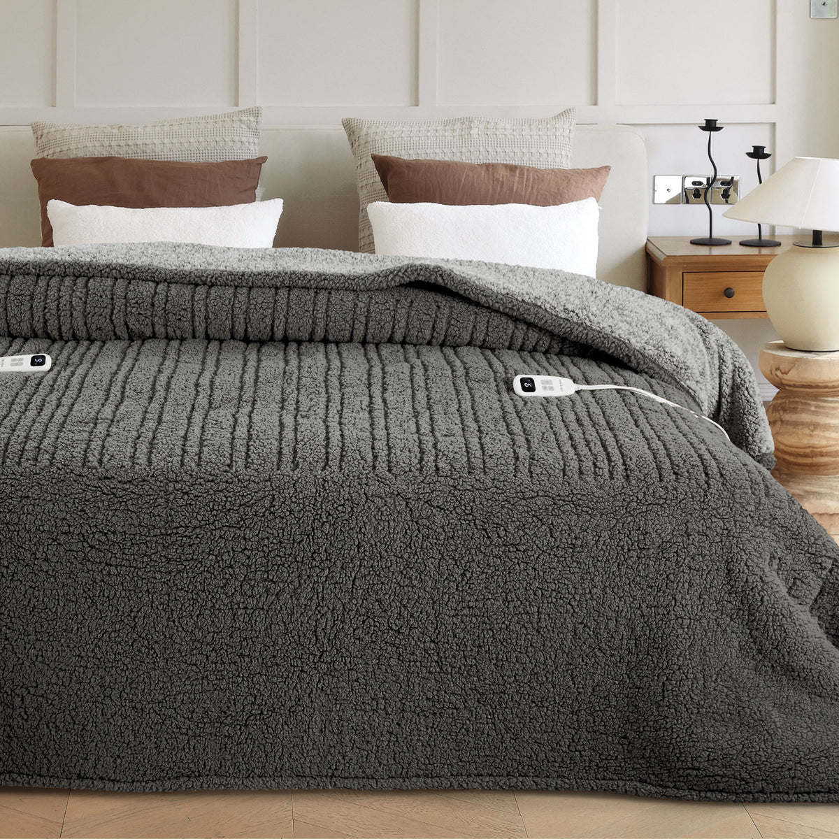 blunique -  Double Sided Cozy Sherpa - Two-Tone -Fast Heated Blanket Electric Blanket