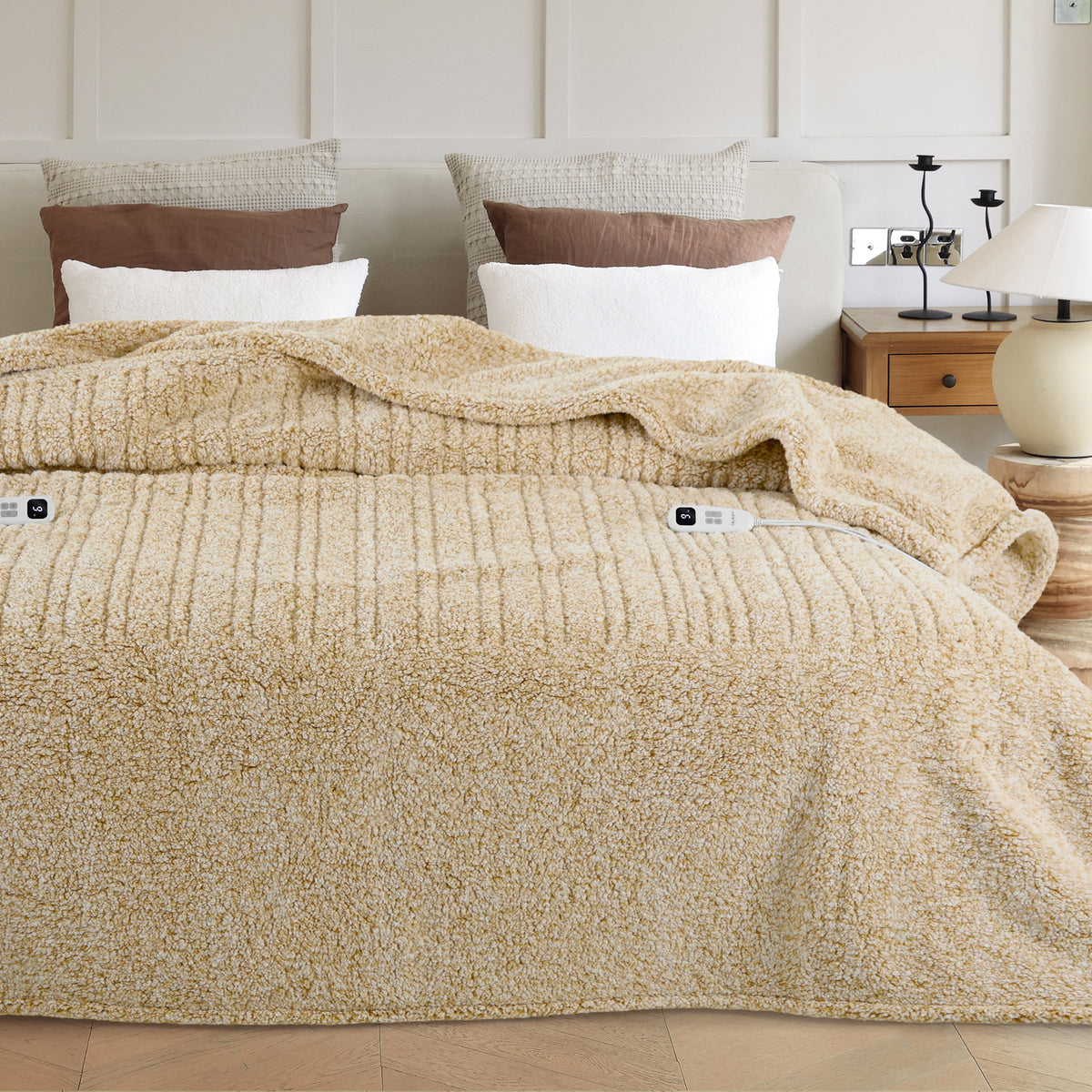 blunique -  Double Sided Print Cozy Sherpa - Fast Heated Blanket Electric Blanket